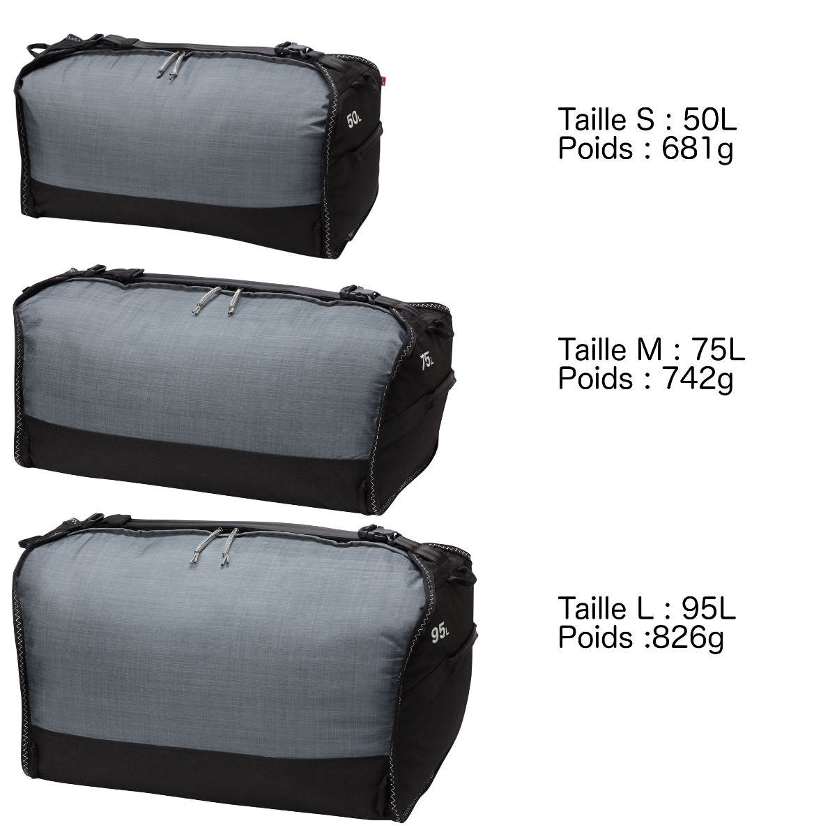 3 tailles du duffel bag imperméable Outdry Mountain Hardwear